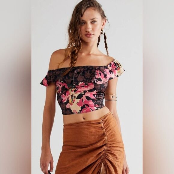 Free People Super Cute Boho Crop Top Off Shoulder Blouse - Picture 1 of 7